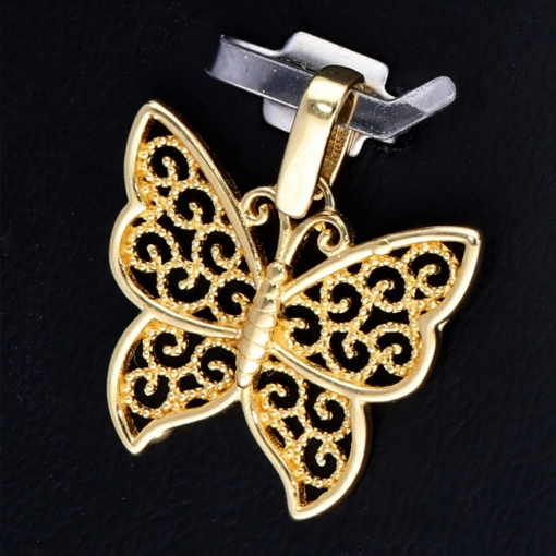 Funkelnder Schmetterling-Anhänger mit Ornament-Design aus hochwertigem 585 / 14K Gold