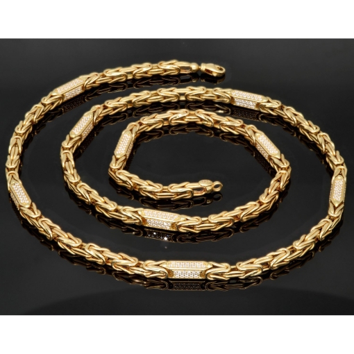 Außergewöhnliche Königskette aus 585 Gelbgold (14k) mit Zirkoniabesatz – ca. 66 cm lang, 4,5 mm breit, 37 g