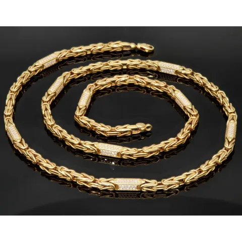 Außergewöhnliche Königskette aus 585 Gelbgold (14k) mit Zirkoniabesatz – ca. 66 cm lang, 4,5 mm breit, 37 g