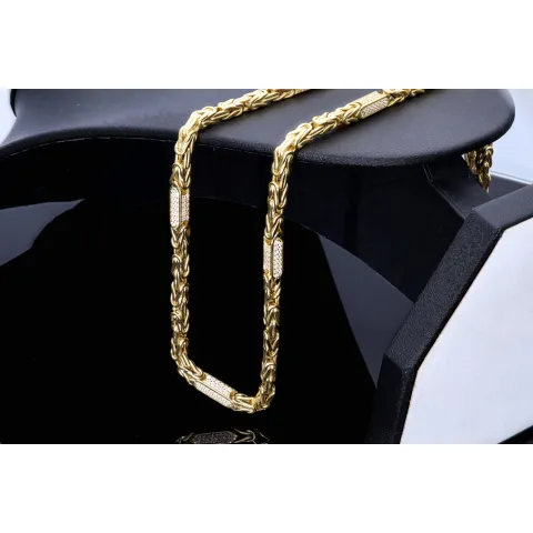 Außergewöhnliche Königskette aus 585 Gelbgold (14k) mit Zirkoniabesatz – ca. 66 cm lang, 4,5 mm breit, 37 g