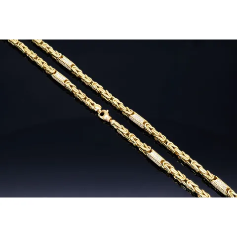 Außergewöhnliche Königskette aus 585 Gelbgold (14k) mit Zirkoniabesatz – ca. 66 cm lang, 4,5 mm breit, 37 g