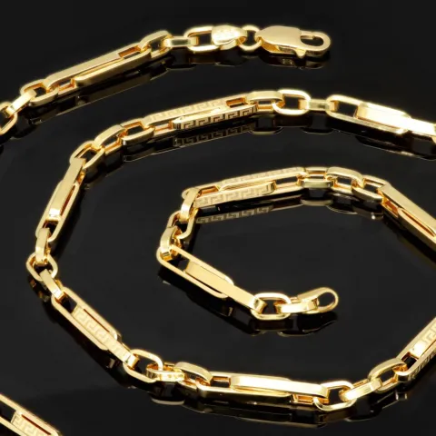 Edle Goldkette / Ankerkette mit fein graviertem Greco-Design aus hochwertigem 14K 585 Gold (Gelbgold) ca. 55 cm, 4mm