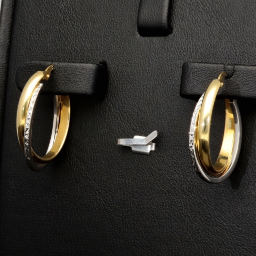 Oval geschwungene Doppel - Creolen aus edlem 14K 585 Bicolor Gold (Gelbgold und Weißgold)