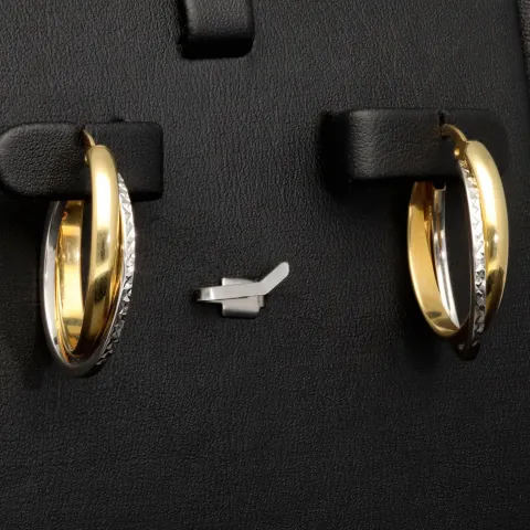Oval geschwungene Doppel - Creolen aus edlem 14K 585 Bicolor Gold (Gelbgold und Weißgold)