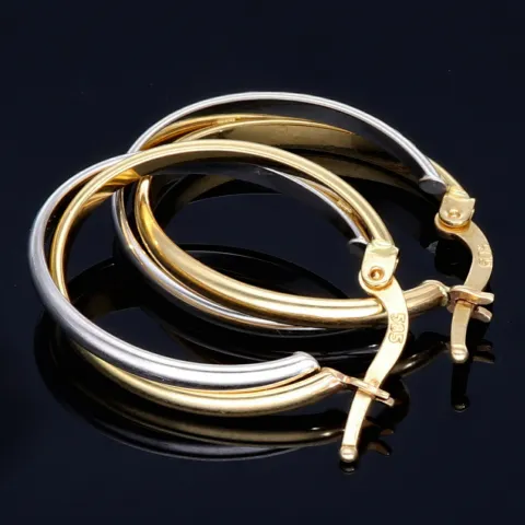 Oval geschwungene Doppel - Creolen aus edlem 14K 585 Bicolor Gold (Gelbgold und Weißgold)
