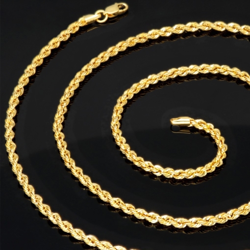 Zeitlose Kordelkette mit feiner Struktur aus funkelndem 14K 585 Gold 14k  ca. 65cm, 3mm