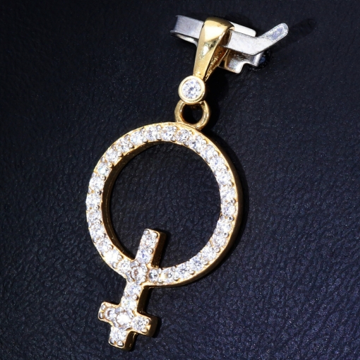 Anhänger in Form des Symbols für Weiblichkeit (Female, Mädchen, Frau, weiblich) mit Zirkoniabesatz aus 585er 14K Gold