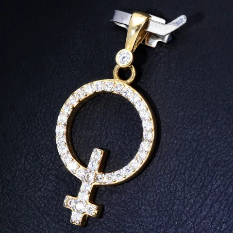 Anhänger in Form des Symbols für Weiblichkeit (Female, Mädchen, Frau, weiblich) mit Zirkoniabesatz aus 585er 14K Gold