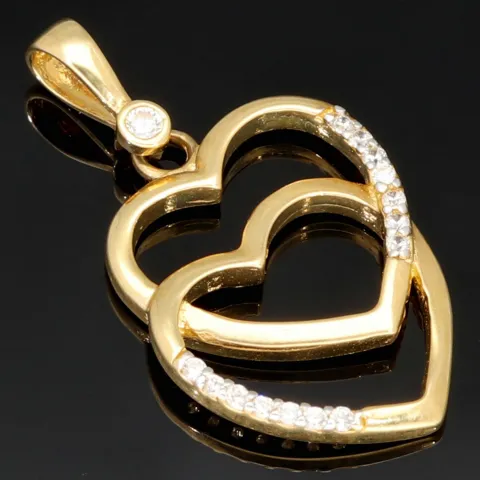 Verschlungene Herzen aus Gold - Herz-Anhänger aus edlem 585 / 14K Gelbgold mit Zirkoniabesatz