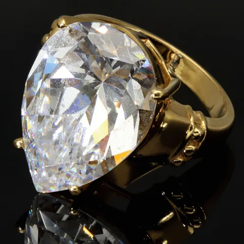 Prunkvoller Ring aus 585 / 14K Gold für Damen mit einem großen, funkelnden Zirkonia bestückt (ca. 50-51 RG)