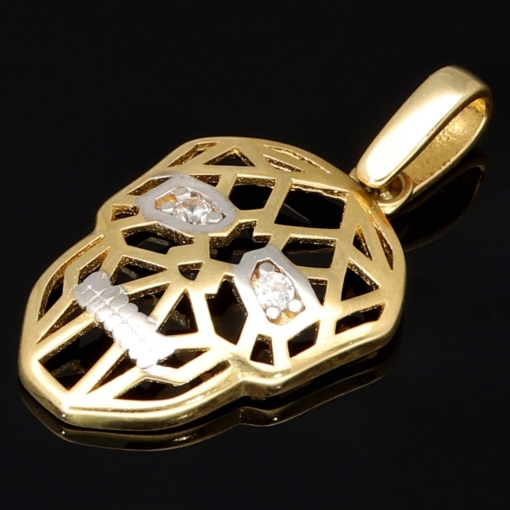 Totenkopf-Anhänger in modernem Bicolor Design aus 14K 585 Gold (Gelbgold und Weißgold) mit Zirkoniabesatz