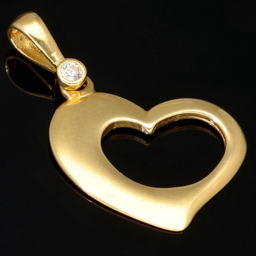 Herz aus Gold - Herz-Anhänger aus funkelndem 585 / 14K Gelbgold mit Zirkoniabesatz