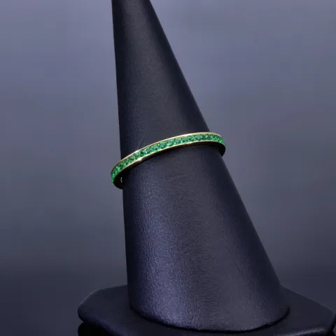 Trendiger Memoryring 585 14K Gold - Ring aus edlem Gelbgold mit funkelnden, grünen Zirkonia besetzt Ringgröße ca. 53