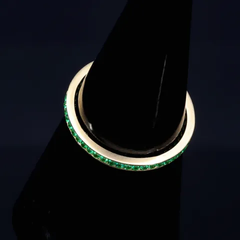 Trendiger Memoryring 585 14K Gold - Ring aus edlem Gelbgold mit funkelnden, grünen Zirkonia besetzt Ringgröße ca. 53