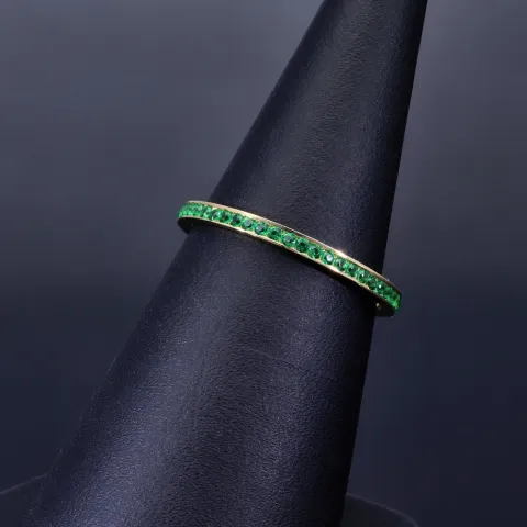 Trendiger Memoryring 585 14K Gold - Ring aus edlem Gelbgold mit funkelnden, grünen Zirkonia besetzt Ringgröße ca. 53
