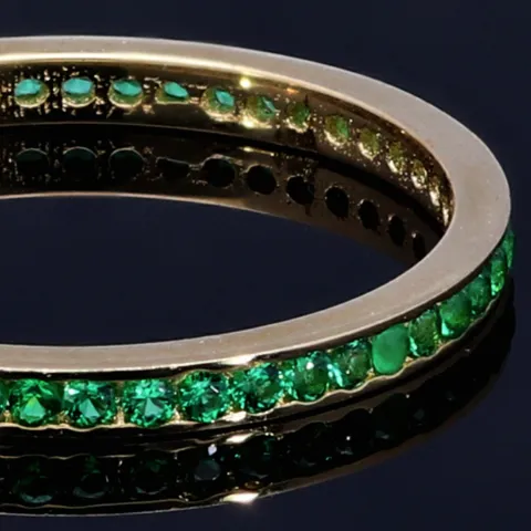 Trendiger Memoryring 585 14K Gold - Ring aus edlem Gelbgold mit funkelnden, grünen Zirkonia besetzt Ringgröße ca. 53