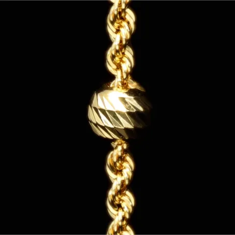 Exquisites Twist-Armband / Kordelarmband mit dekorativen Goldperlen aus edlem 14k 585 Gold, ca. 2mm breit, 19,5 cm lang
