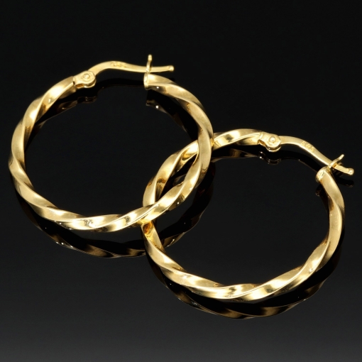 Glänzend polierte Twist - Creolen aus edlem Gold (14K 585 Gelbgold)