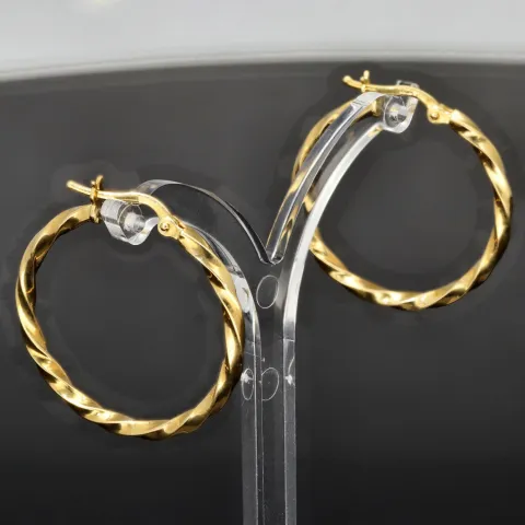 Glänzend polierte Twist - Creolen aus edlem Gold (14K 585 Gelbgold)