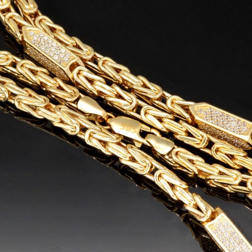 Bling-Bling Königskette mit Zirkoniabesatz aus 14K 585er Gold (Gelbgold) - ca. 65cm, 4,5 mm, 28,9g