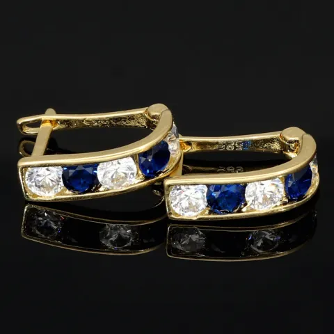 Stylische Ohrringe / Mini Creolen bestückt mit leuchtenden Zirkoniasteinen aus hochwertigen 585 / 14K Gold