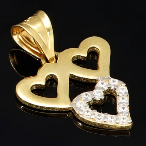 Stilvoller Herz-Anhänger aus hochwertigem 585er 14K Gold (Bicolor - Gelbgold und Weißgold) mit funkelnden Zirkonia