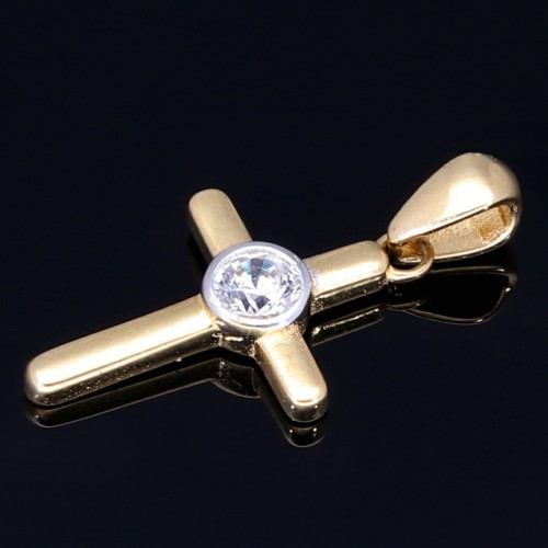 Eleganter Kreuz-Anhänger aus edlem 585er (14 Karat) Gelbgold mit funkelndem Zirkoniabesatz