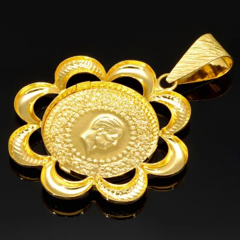 Osmanischer, türkischer Kurush-Anhänger (Çeyrek Cumhuriyet) mit der Darstellung Kemal Atatürk, mit feinen Details, hochwertigem Gold (14K 585 Gelbgold)