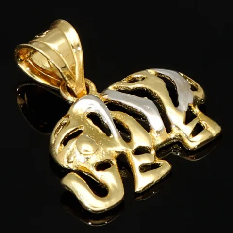 Exquisiter Elefanten-Anhänger aus funkelndem 14K 585 Bicolor Gold (Gelb- und Weissgold)