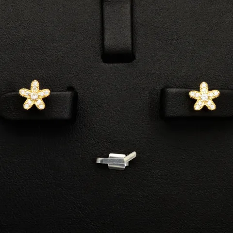 Edle Blumen-Ohrstecker in Blütenform (585er 14K) mit feinem, leuchtendem Zirkoniabesatz