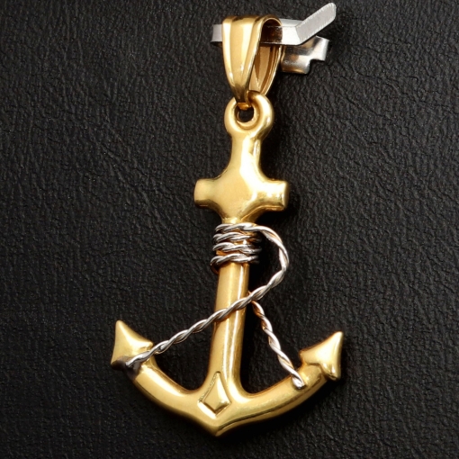 Hochwertig gearbeiteter Anker-Anhänger aus funkelndem Bicolor 14k / 585 Gold (Gelbgold und Weißgold)