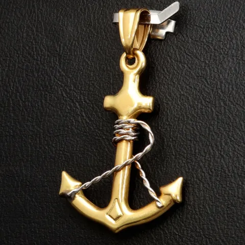 Hochwertig gearbeiteter Anker-Anhänger aus funkelndem Bicolor 14k / 585 Gold (Gelbgold und Weißgold)