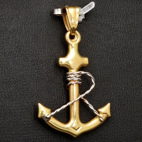 Hochwertig gearbeiteter Anker-Anhänger aus funkelndem Bicolor 14k / 585 Gold (Gelbgold und Weißgold)