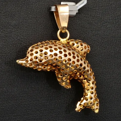 Kunstvoller Delfin-Anhänger in edlem Design aus hochwertigem Gold (14K 585 Gelbgold)