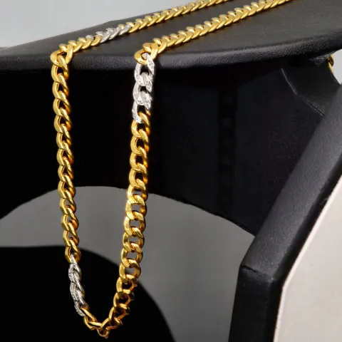 Außergewöhnliche Panzerkette aus edlem 8K, 333 Bicolor Gold (Gelbgold und Weißgold) mit feinem Zirkoniabesatz in ca. 43cm und 5mm, ca. 9,4g