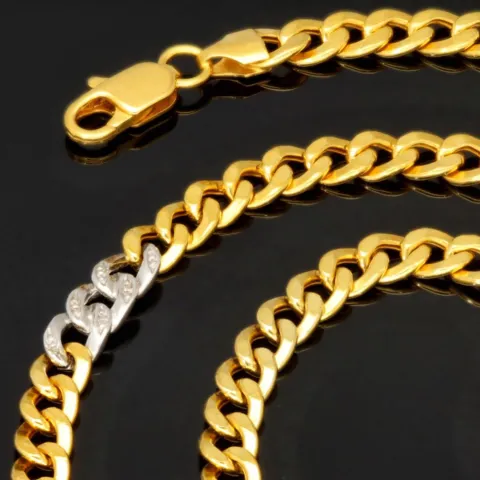 Außergewöhnliche Panzerkette aus edlem 8K, 333 Bicolor Gold (Gelbgold und Weißgold) mit feinem Zirkoniabesatz in ca. 43cm und 5mm, ca. 9,4g