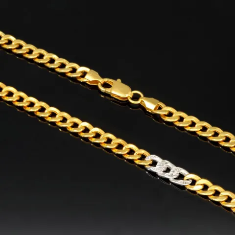 Außergewöhnliche Panzerkette aus edlem 8K, 333 Bicolor Gold (Gelbgold und Weißgold) mit feinem Zirkoniabesatz in ca. 43cm und 5mm, ca. 9,4g