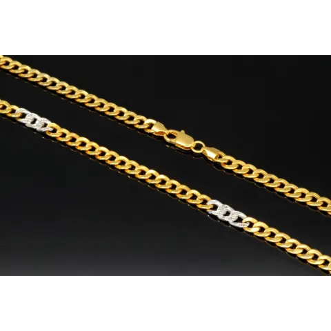 Außergewöhnliche Panzerkette aus edlem 8K, 333 Bicolor Gold (Gelbgold und Weißgold) mit feinem Zirkoniabesatz in ca. 43cm und 5mm, ca. 9,4g