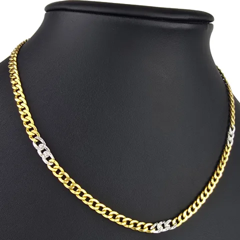 Außergewöhnliche Panzerkette aus edlem 8K, 333 Bicolor Gold (Gelbgold und Weißgold) mit feinem Zirkoniabesatz in ca. 43cm und 5mm, ca. 9,4g