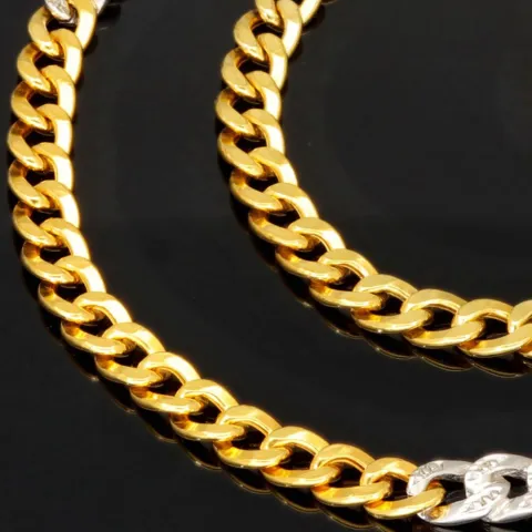 Außergewöhnliche Panzerkette aus edlem 8K, 333 Bicolor Gold (Gelbgold und Weißgold) mit feinem Zirkoniabesatz in ca. 43cm und 5mm, ca. 9,4g