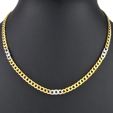 Außergewöhnliche Panzerkette aus edlem 8K, 333 Bicolor Gold (Gelbgold und Weißgold) mit feinem Zirkoniabesatz in ca. 43cm und 5mm, ca. 9,4g