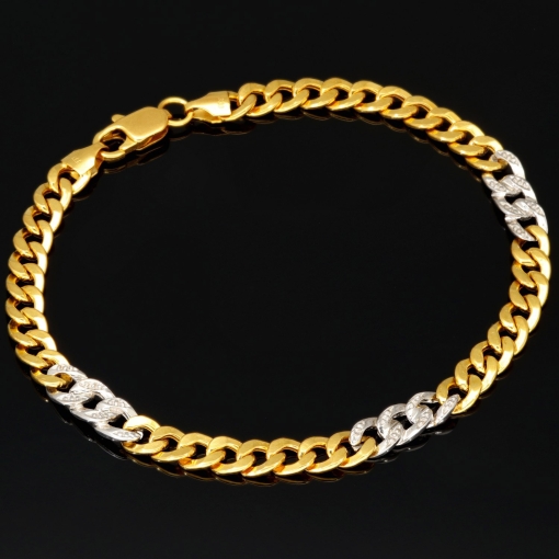 Panzerarmband in außergewöhnlichem Design aus funkelndem  8K, 333 Bicolor Gold (Gelbgold und Weißgold) mit Zirkonia in ca. 19,5cm und 5mm