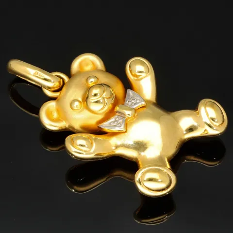 Hochwertig gearbeiteter Teddy Bär-Anhänger aus edlem 9K 375 Gelbgold und Weißgold in Bicolor-Design mit feinem Zirkoniabesatz