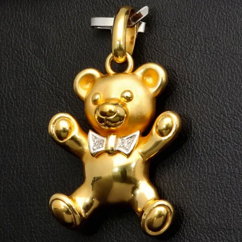 Hochwertig gearbeiteter Teddy Bär-Anhänger aus edlem 9K 375 Gelbgold und Weißgold in Bicolor-Design mit feinem Zirkoniabesatz