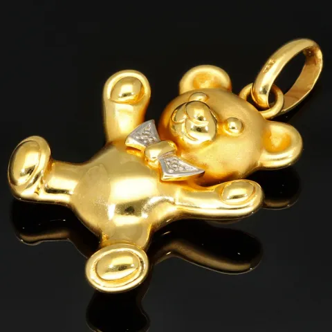Hochwertig gearbeiteter Teddy Bär-Anhänger aus edlem 9K 375 Gelbgold und Weißgold in Bicolor-Design mit feinem Zirkoniabesatz