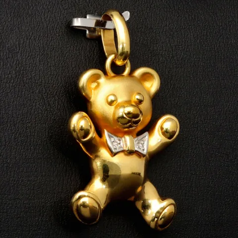 Hochwertig gearbeiteter Teddy Bär-Anhänger aus edlem 9K 375 Gelbgold und Weißgold in Bicolor-Design mit feinem Zirkoniabesatz