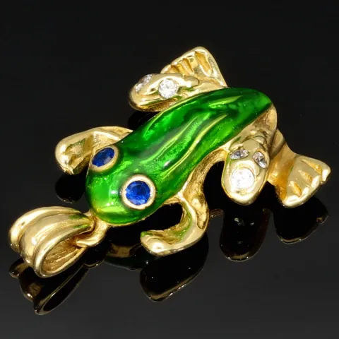 Stylischer Frosch-Anhänger aus funkelndem 9K 375 Gelbgold mit Zirkoniasteinen besetzt