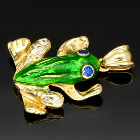Stylischer Frosch-Anhänger aus funkelndem 9K 375 Gelbgold mit Zirkoniasteinen besetzt