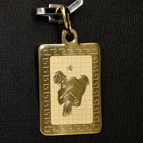 Sternzeichen Wassermann - Anhänger mit fein gravierten Greco-Design aus hochwertigem Gold (14K / 585 Gelbgold)