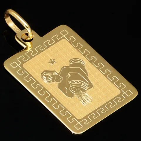 Sternzeichen Wassermann - Anhänger mit fein gravierten Greco-Design aus hochwertigem Gold (14K / 585 Gelbgold)